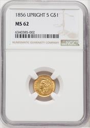 1856 G$1 Upright 5 Gold Dollar NGC MS62