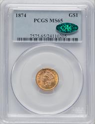 1874 G$1 CAC Gold Dollar PCGS MS65