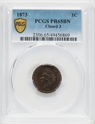 1873 Closed 3 BN Proof Indian Cent PCGS PR65