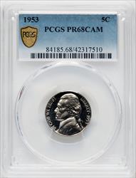 1953 5C CA Proof Jefferson Nickel PCGS PR68