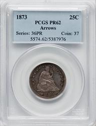 1873 25C ARROWS Proof Seated Quarter PCGS PR62