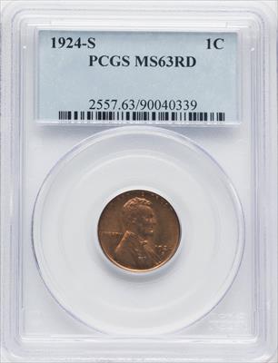 1924-S 1C RD Lincoln Cent PCGS MS63