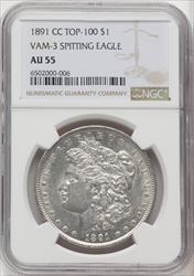1891-CC $1 VAM-3 Spitting Eagle Morgan Dollar NGC AU55