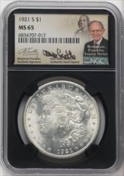 1921-S $1 Mike Castle Blk Core Franklin Series Morgan Dollar NGC MS65