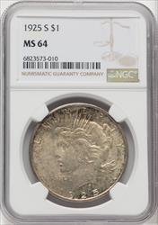 1925-S $1 Peace Dollar NGC MS64