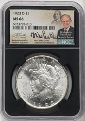 1923-D $1 Mike Castle Blk Core Franklin Series Peace Dollar NGC MS66