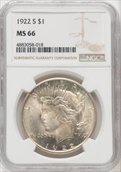 1922-S $1 Peace Dollar NGC MS66