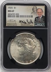 1925 $1 Mike Castle Blk Core Franklin Series Peace Dollar NGC MS67
