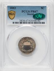 1883 5C SHIELD CAC Proof Shield Nickel PCGS PR67