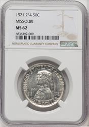 1921 50C Missouri 2x4 Commemorative Silver NGC MS62