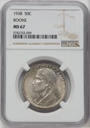 1938 50C Boone Commemorative Silver NGC MS67