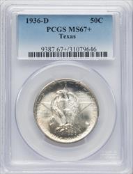 1936-D 50C Texas Commemorative Silver PCGS MS67+