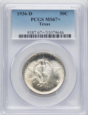 1936-D 50C Texas Commemorative Silver PCGS MS67+