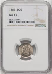 1866 3CN Three Cent Nickel NGC MS66