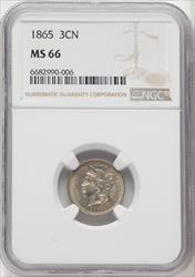 1865 3CN Three Cent Nickel NGC MS66