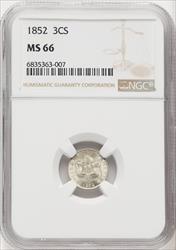 1852 3CS Three Cent Silver NGC MS66