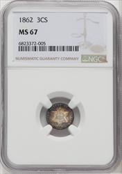 1862 3CS Three Cent Silver NGC MS67