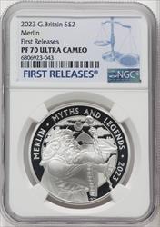 Charles III silver Proof “Merlin” 2 Pounds (1 oz) 2023 PR70 Ultra Cameo NGC World Coins NGC MS70