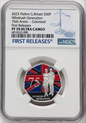 Charles III silver Colorized Proof Piefort “Windrush Generation – 75th Anniversary” 50 Pence 2023 PR70 Ultra Cameo NGC World Coins NGC MS70