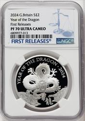 Charles III silver Proof “Year of the Dragon” 2 Pounds 2024 NGC PF70