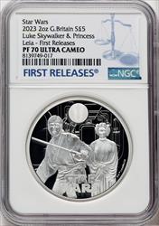 Charles III silver Proof  Luke Skywalker & Princess Leia  5 Pounds (2 oz) 2023 PR70 Ultra Cameo NGC World Coins NGC MS70