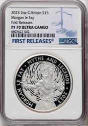 Charles III silver Proof  Morgan le Fay  5 Pounds (2 oz) 2023 PR70 Ultra Cameo NGC World Coins NGC MS70