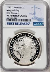 Charles III silver Proof  Morgan le Fay  2 Pounds (1 oz) 2023 PR70 Ultra Cameo NGC World Coins NGC MS70