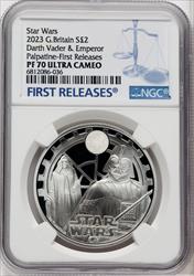 Charles III silver Proof “Darth Vader & Emperor Palpatine” 2 Pounds (1 oz) 2023 PR70 Ultra Cameo NGC World Coins NGC MS70