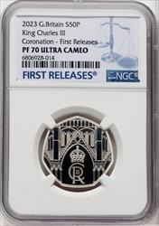Charles III silver Proof “King Charles III Coronation” 50 Pence 2023 PR70 Ultra Cameo NGC World Coins NGC MS70
