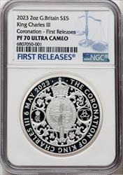 Charles III silver Proof  Royal Arms - King Charles III Coronation  5 Pounds (2 oz) 2023 PR70 Ultra Cameo NGC World Coins NGC MS70