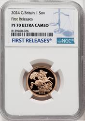 Charles III gold Proof Sovereign 2024 PR70 Ultra Cameo NGC World Coins NGC MS70