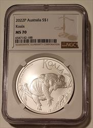 Australia 2022 P 1 oz Silver Dollar Koala MS70 NGC