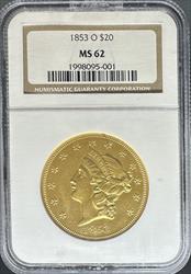 1853-O $20 Liberty MS62 NGC
