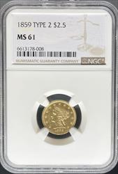 1859 $2.5 Liberty T2 New reverse MS61 NGC