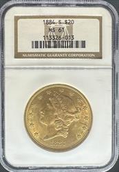 1884-S $20 Liberty MS61 NGC