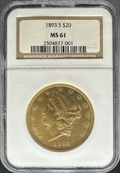 1893-S $20 Liberty MS61 NGC