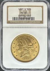 1895-S $20 Liberty MS61 NGC