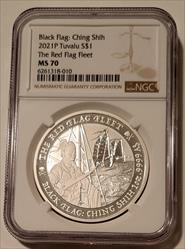 Tuvalu 2021 P 1 oz Silver Dollar Ching Shih - The Red Flag Fleet MS70 NGC Low Mintage