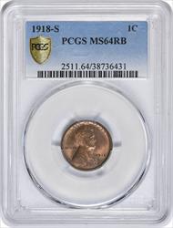 1918-S Lincoln Cent MS64RB PCGS