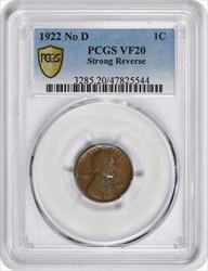 1922-PL Lincoln Cent Strong Reverse No D VF20 PCGS