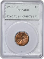1931-D Lincoln Cent MS64RD PCGS
