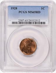 1928 Lincoln Cent MS65RD PCGS