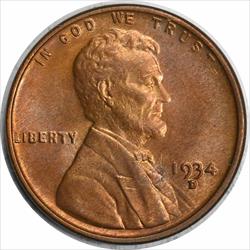 "1934-D Lincoln Cent MS64 Uncertified	"
