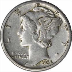 1936-D Mercury Silver Dime EF Uncertified