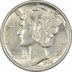 1938-S Mercury Silver Dime AU Uncertified