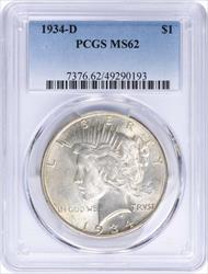 1934-D Peace Silver Dollar MS62 PCGS