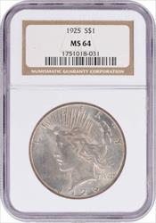 1925 Peace Silver Dollar MS64 NGC
