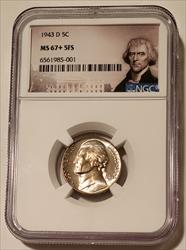 1943 D Jefferson Silver Nickel MS67+ 5FS NGC Portrait Label