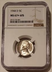 1944 D Jefferson Silver Nickel MS67+ 6FS NGC