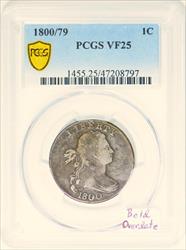 1800/79 Draped Bust Large Cent PCGS VF-25; Bold Overdate 